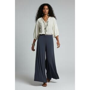 Lane Bryant Plus Matt Jersey Wide Leg Pull On Pants 10/12 Flowy Lounge Blue